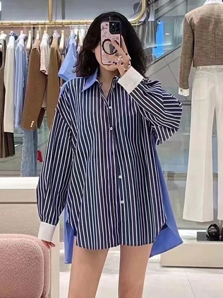 

S-Home Повседневный полосатый топ свободного покроя в стиле пэчворк, осенний новый женский повседневный хлопковый длинный топ све