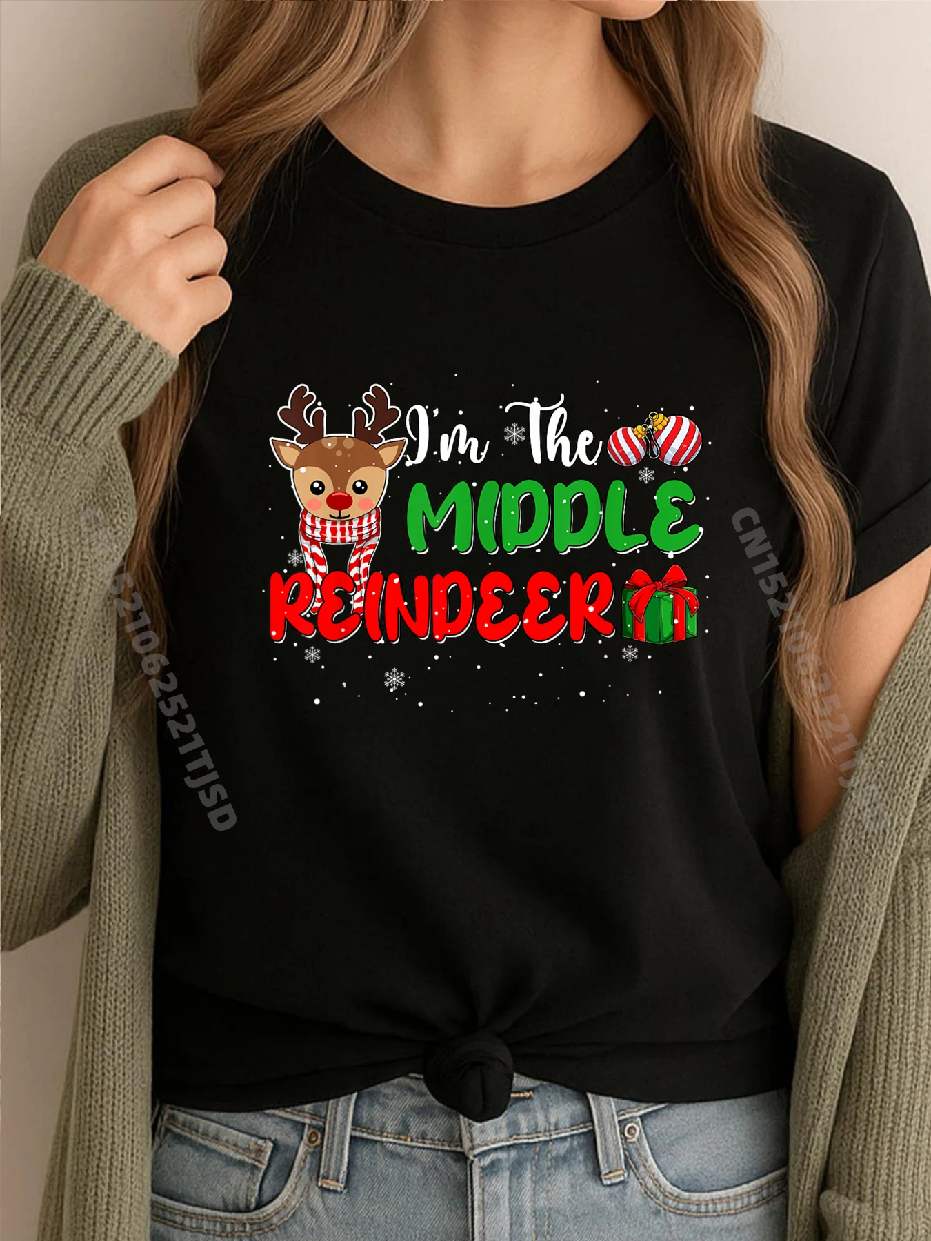 

I M Middle Reindeer Christmas Cousin Family Group Lover Мужская одежда больших размеров Классические графические футболки с графикой