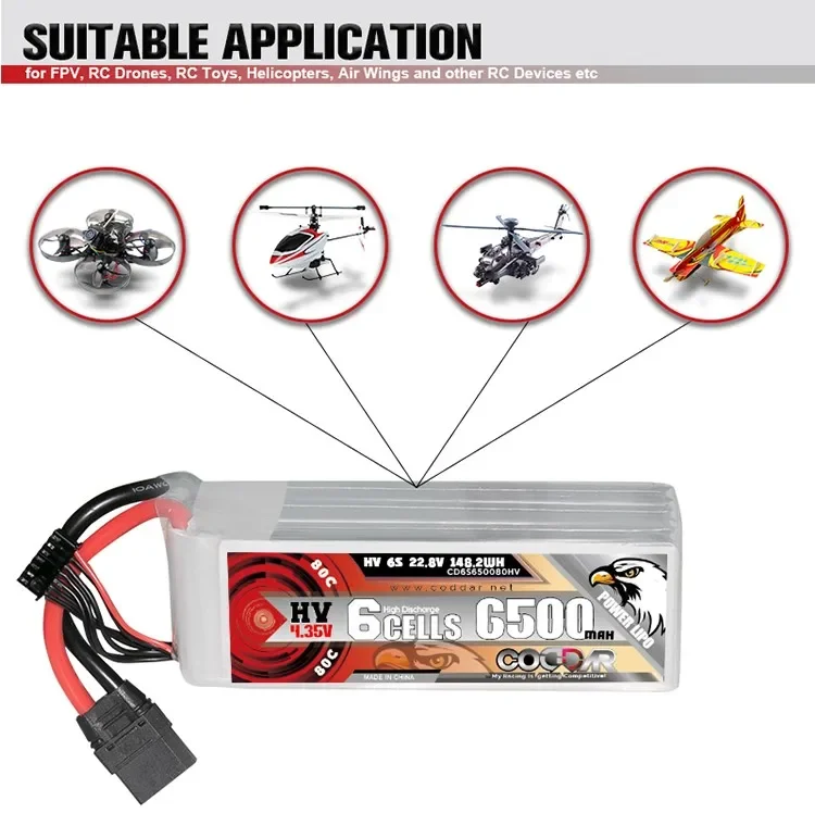 CODDAR 6500MAH  6S 90 Duct Fixed Wing Multi-axis UAV RC Vehicle LIHV Lithium Battery
