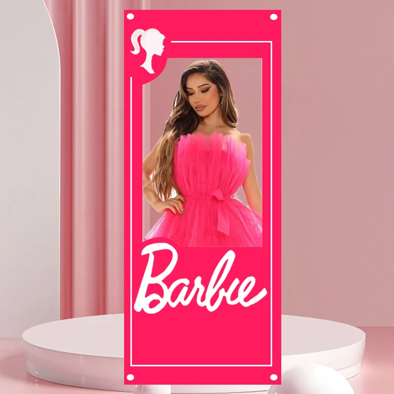 

180x90CM Pink Barbie Hollowed Out Photo Frame Cloth Fashion Single Pink Girl Ins Style Birthday Party Decors Background Cloth