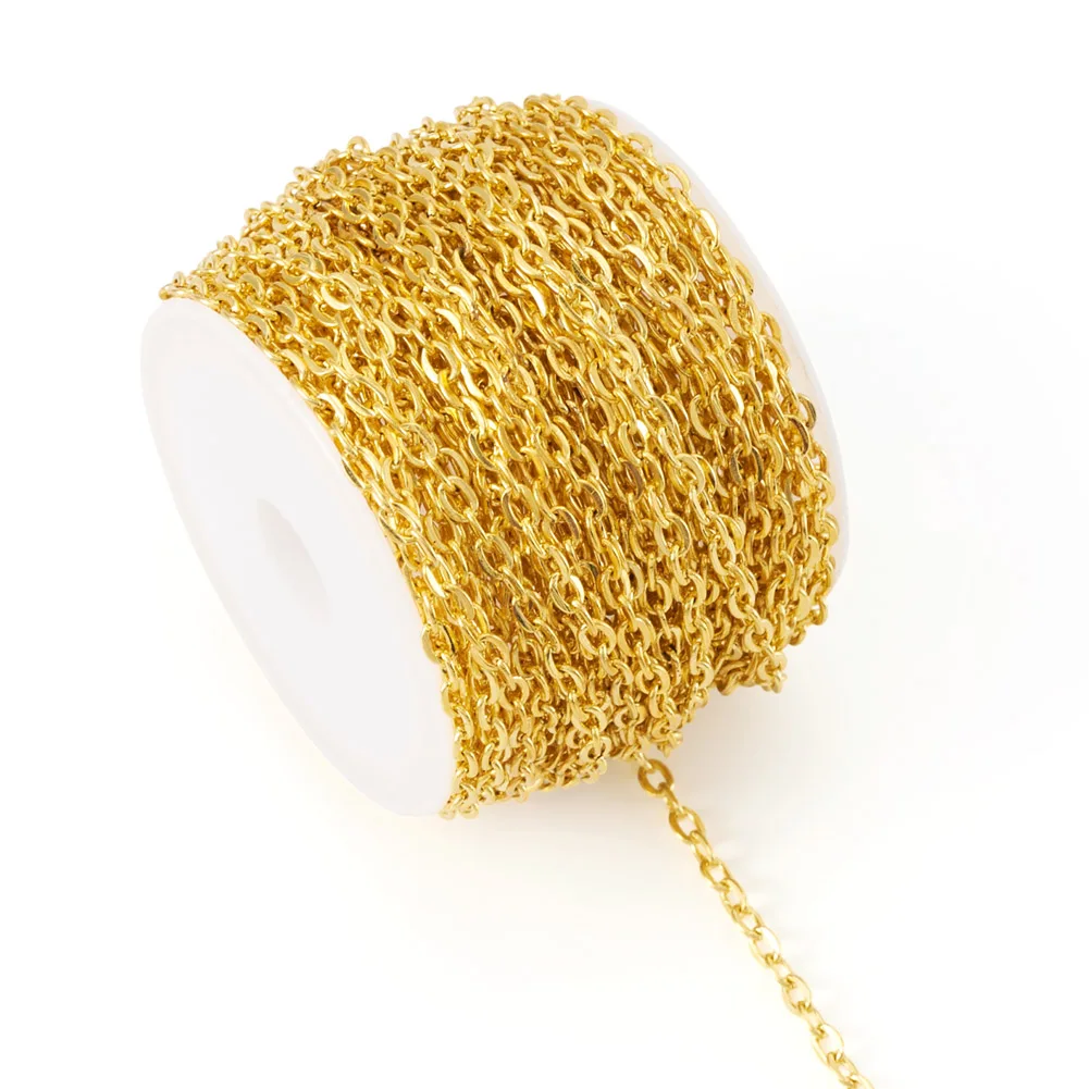 10m Iron Cable Chains, Unwelded, Flat Oval, Golden, 4x2.7x0.7mm, about 32.81 Feet(10m)/Set