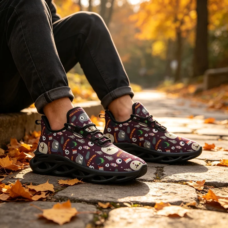 Ladies Men Halloween Cartoon Monster Print Road Running Shoes Breathable mesh lightweight cushioned sports shoes for men and wom