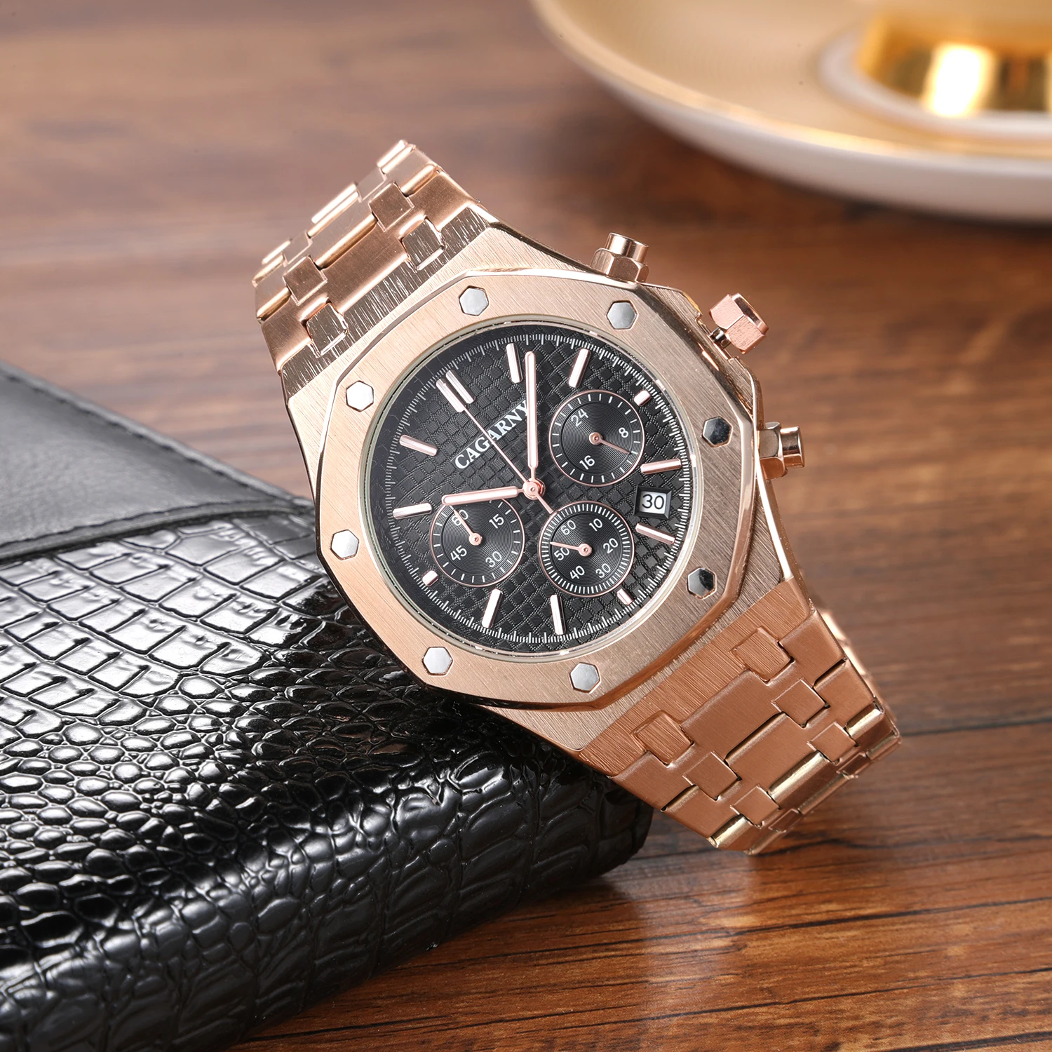 CAGARNY Original Brand 6835 New Stainless Steel Quartz Watches For Men Fashion Casual Automatic date Chronograph for Man Watch