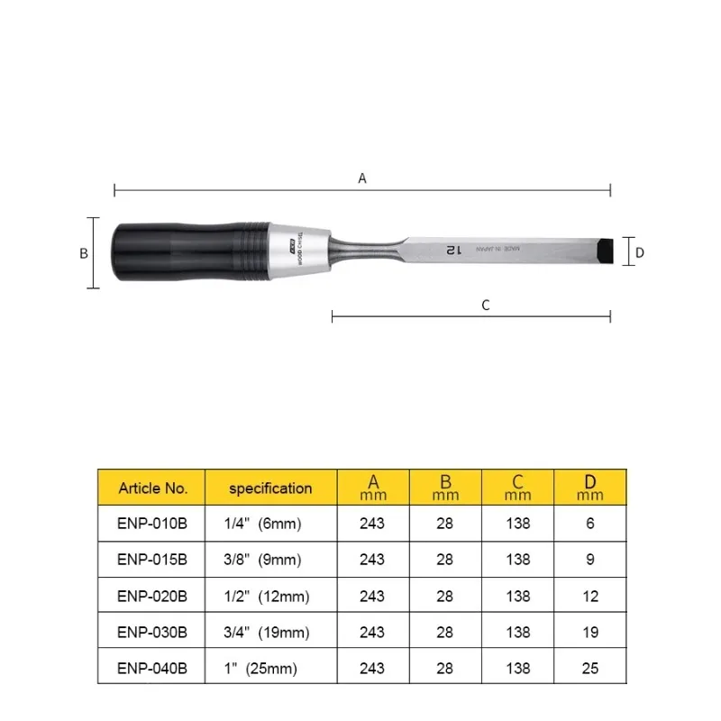 Japan KAKURI ENP-5S 5PCS Extended Woodworking Chisel Set Flat Spade with Storage Bag for DIY