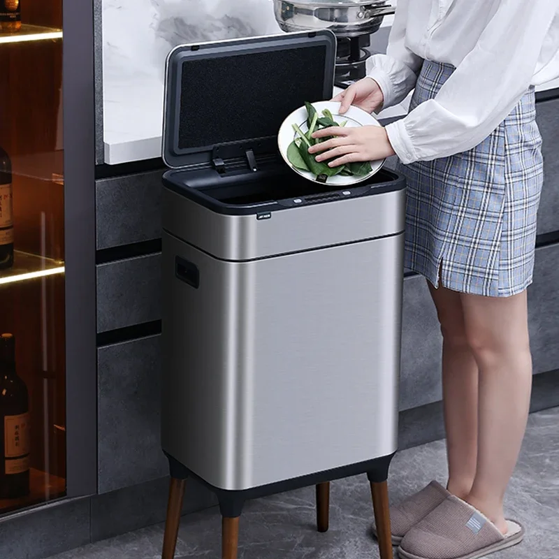 9L 13L 18L 26L 30L Kitchen Trash Can Smart Sensor Trash Can Stainless Steel Waterproof Trash Bin Large-capacity Rubbish Bin