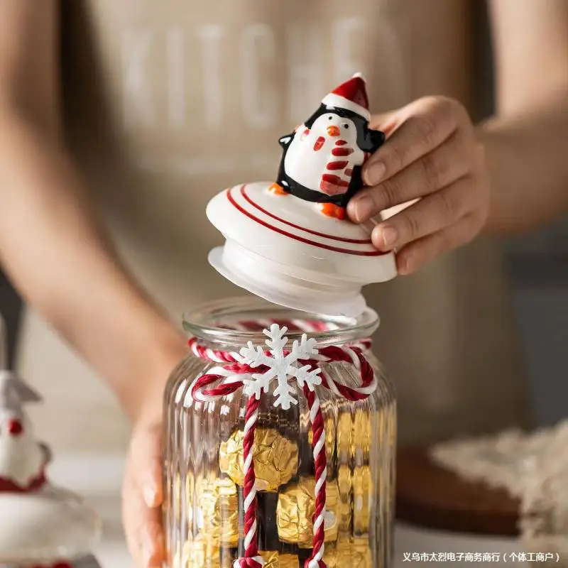 Wholesale Christmas Candy Jar Cute Seal Glass Bottle Storage Tank Household Use Kitchen Biscuit Sealed Jar Snack Storage Gift