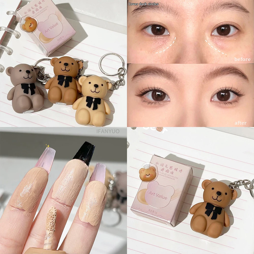 Cute Bear Face Makeup Concealer Stick Moisturizing Liquid Contouring Foundation Waterproof Full Cover Acne Dark Circles Cream