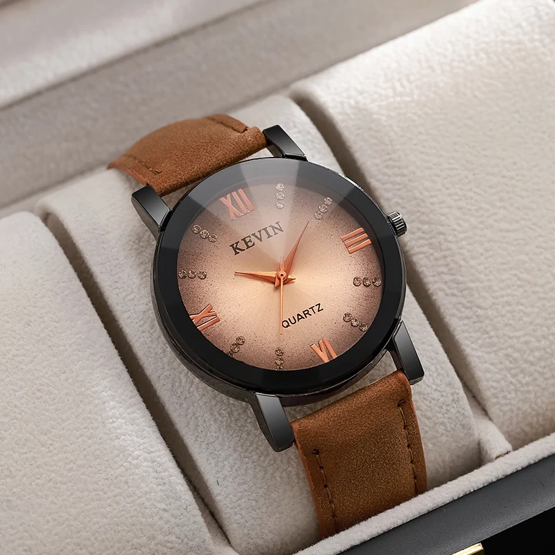 لا يوجد صندوق هدايا؛ ساعة ماسية مائية؛ ساعة بحزام جلدي عتيق؛ سلسلة ساعة رجالية عصرية من الخرز وسوار جلدي 4 قطع #5