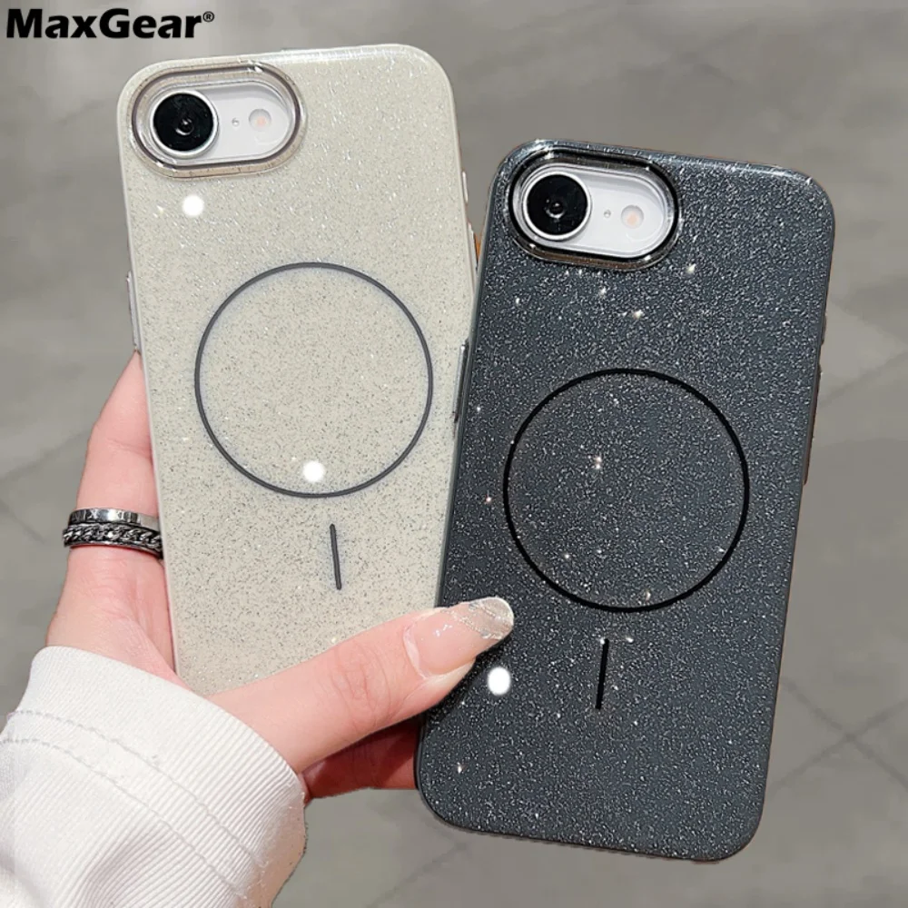 حافظة هاتف مغناطيسية لامعة لامعة لهاتف آيفون 16 15 14 13 12 11 Pro Max لغطاء شحن لاسلكي مغناطيسي Magsafe