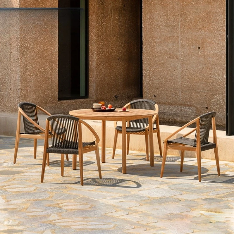 كرسي أريكة للحديقة في الفناء الخارجي، شرفة متعددة، طاولة طعام وكراسي من خشب الساج الترفيهي، سرير الفندق