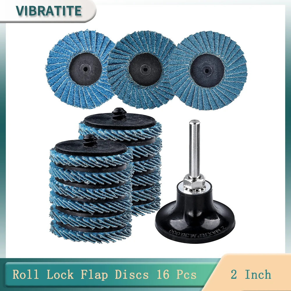 

40 60 80 Grit 2 Inch Roll Lock Flap Discs 16 Pcs Abrasive Grinder Wheels with 1/4" Shank Sanding Disc Pad Holder for Wood Metal