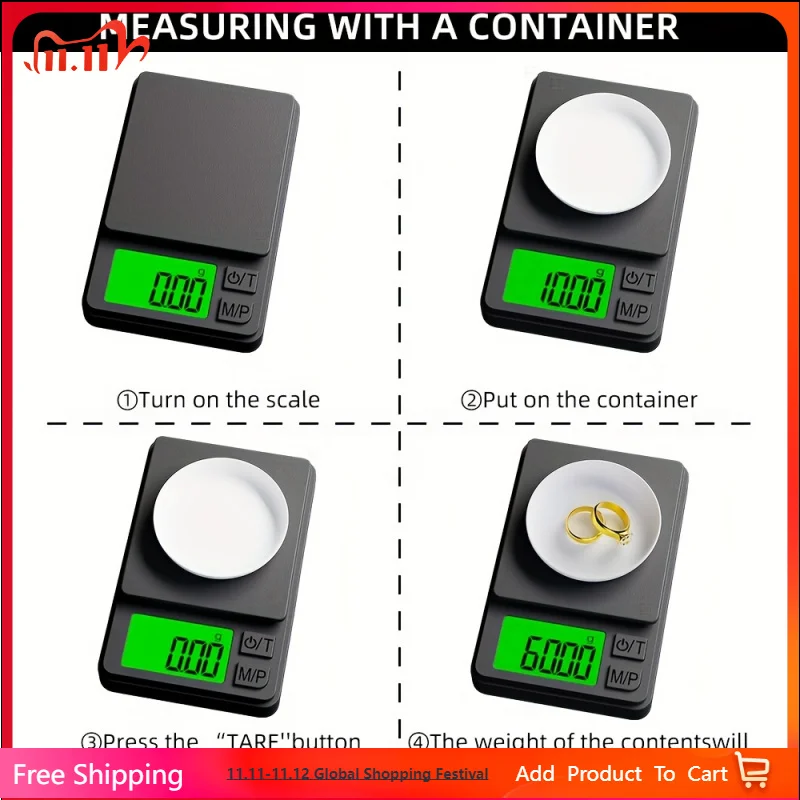

Mini Jewelry Scale 1000g High Precision Portable Multiple Measurement Unit Conversion Suitable for Kitchen MedicineJewelry