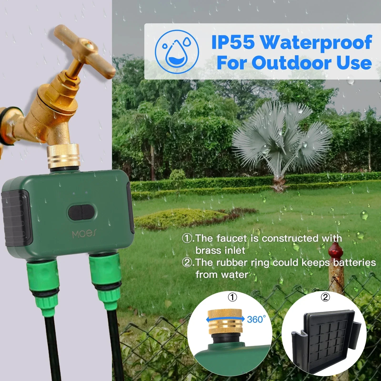 MOES ZigBee 2-Outlet Smart Water Timer, Brass Inlet, Programmable Irrigation, Tuya Compatible with Alexa/Google Home​