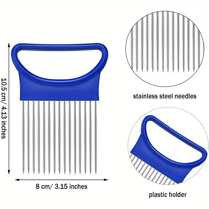 شوكة بصل سحرية 4 في 1 للمطبخ - حامل من الفولاذ المقاوم للصدأ لتقطيع بدون تمزق، يثبت أدوات المطبخ المساعدة على البطاطس والفواكه