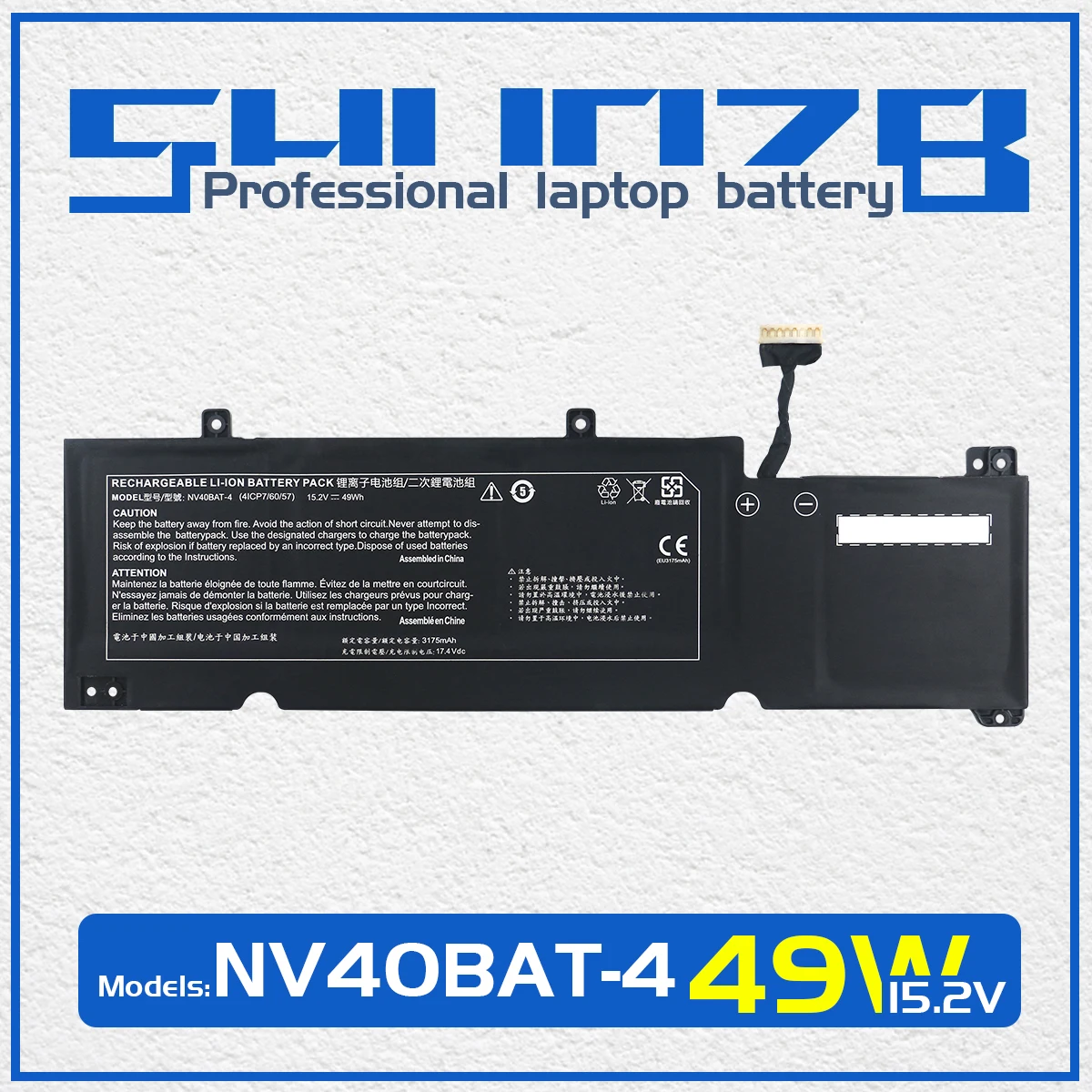 

SHUOZB NV40BAT-4 Laptop Battery For Schenker XMG Core 14 For Thunderobot IGER S1 NV40BAT-4-49 4ICP7/60/57 15.2V 49Wh 3175mAh