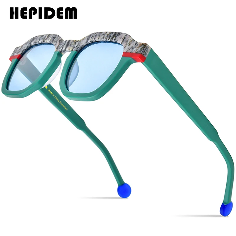 HEPIDEM Acetate Polarized Sunglasses Men Luxury Brand Designer Vintage Square Japanese Big Size High-end Sun Glasses gm y2k 9364