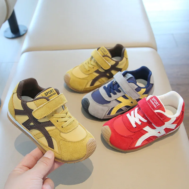 

Spring Autumn Girls Korean Version Soft Soled Casual Shoes Children Fashion Training Shoes Boys Velcro Versatile Striped Sneaker
