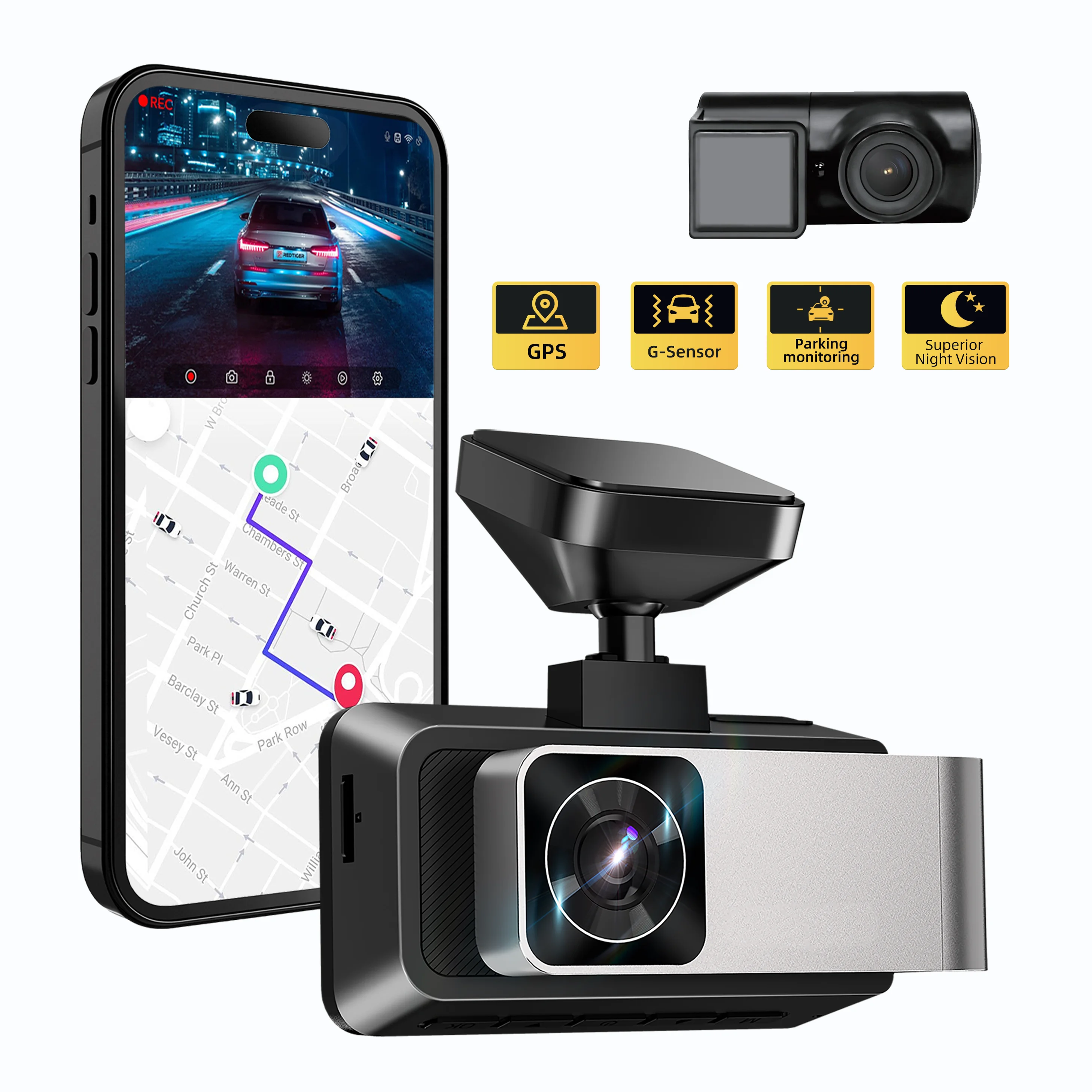 2 Channel Dashboard Cam F1.5 Dual Lens Global Positioning System Dashboard Cam 3 IPS LCD 4k + 1080P with Proxy Sensor Port