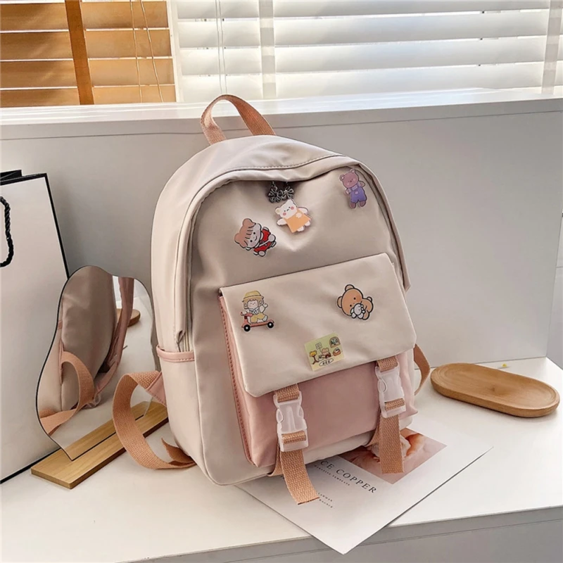 Girls Backpack with Cartoon Pins Student Elementary Middle High School Student Backpack College High Capacity Casual Travel Bags