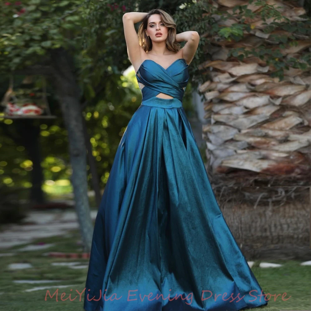 

Strapless Satin A-Line Backless Pleats Sleeveless Floor-Length Saudi Arabia Sexy Evening Birthday Club Outfits Summer 2024