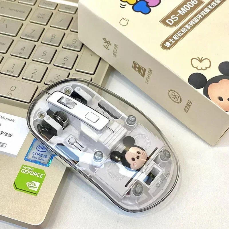 New Disney Wireless 2.4g Transparent Mouse Dual Bluetooth Charging Mute Silent Female Tablet Computer Notebook Office Gift