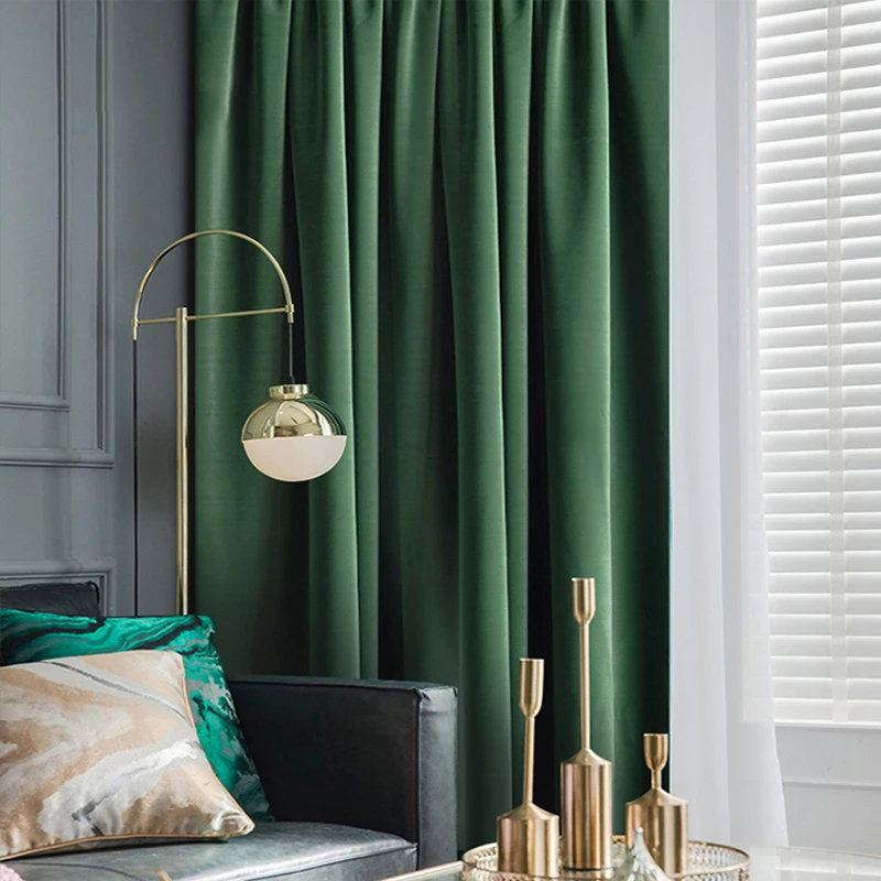 

2023 Luxury Velvet Blackout Curtains for Living Room Bedroom Thicken Green Window Panel Custom Made Drapes Home Decor Textured