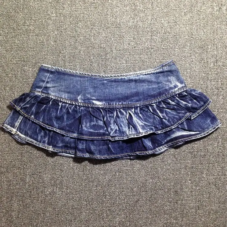 Mini jupe en jean taille basse sexy pour femme, jupe courte à volants, jupe plissée pour bar et boîte de nuit, été, nouveau, 2024