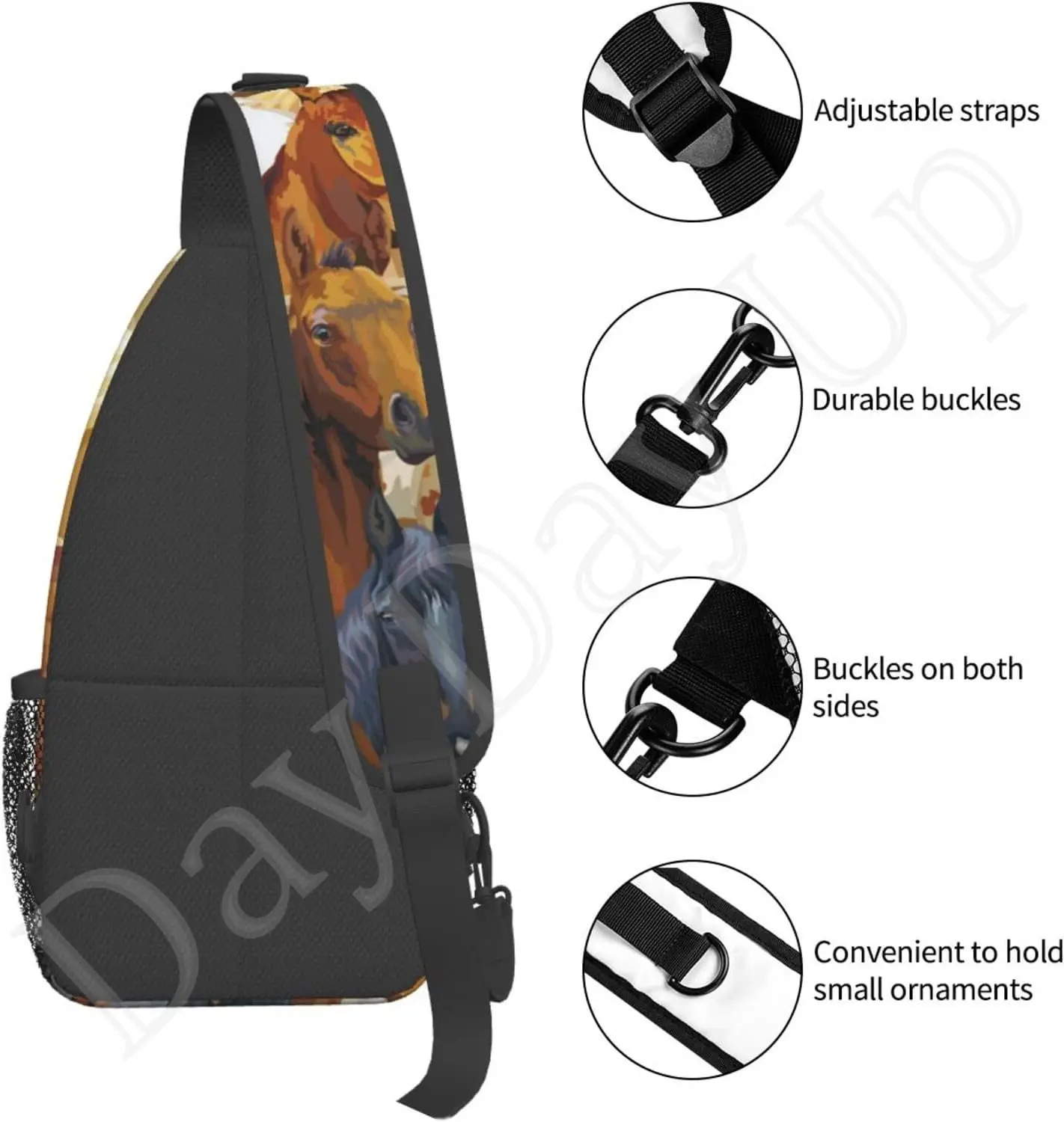 Horse Print Sling Bag Crossbody Backpack for Men Women Colorful Background Chest Bag Adjustable Casual Sling Shoulder Daypack