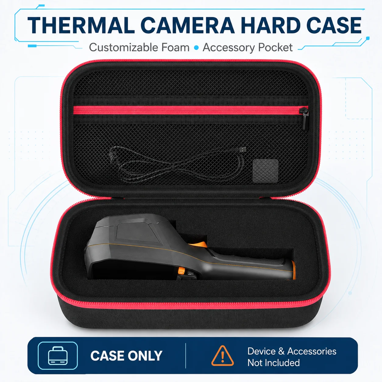 Thermal Camera Hard Case for TOPDON TC004 and for FOXWELL RT280, DIY Foam Insert, Cable Pocket, HVAC Field Inspection, Case Only
