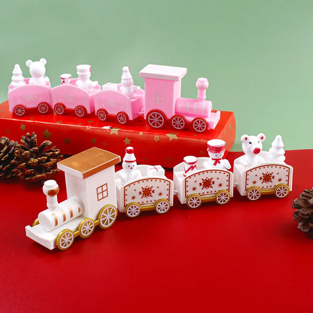 

4Pcs Xmas Mini Train Plastic Train Ornaments Christmas Party Miniature Decoration Kids Gift Snowman Christmas Decorations