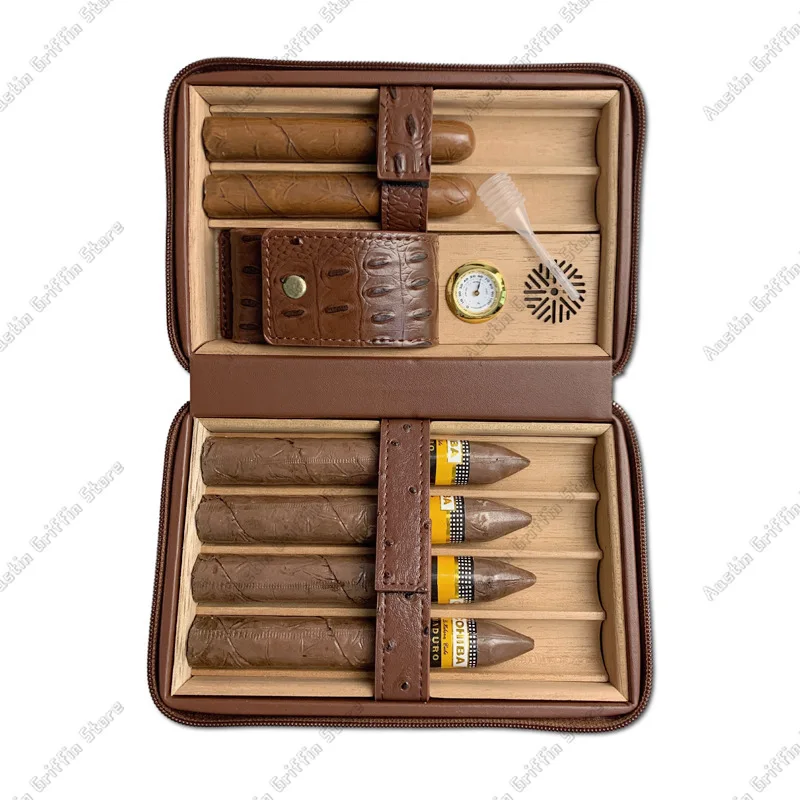 Cedar Wood Cigar Humidor Box With Humidifier And Hygrometer, Cigar Humidifier Box Holds 6 Cigars,Travel Cigar Case With Gift Box
