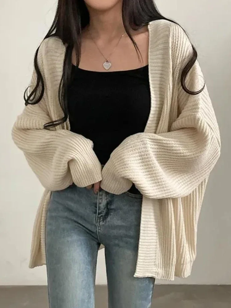 

2025 Autumn Winter Cardigan Korean Women's Sweater Loose Sweaters Warm Solid Pullover Knitwear Basic Female Tops