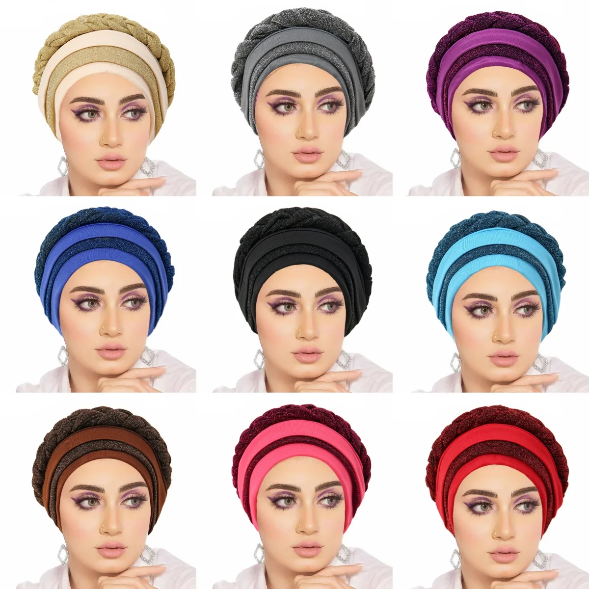 

2026 New Women Muslim Braid Hijab Hat Turban Chemo Cap Islamic Headscarf Bonnet Hair Loss Bandanas Headband Turbante Mujer