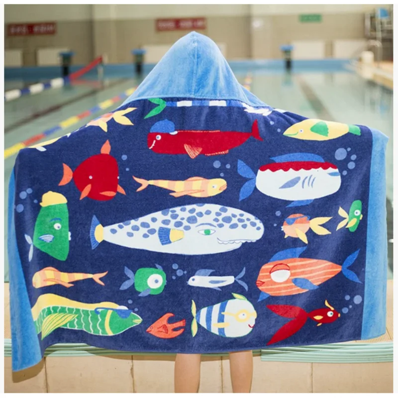 

European And American Cartoon Printed 100% Cotton Children Bath Towel, Soft Absorbent Boy And Girl Long Cape, T9