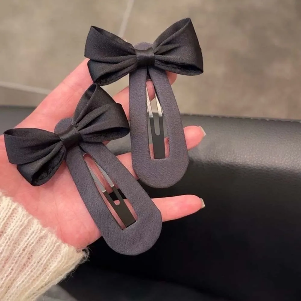 

Headwear Polyester Bownot Hair Clip High-end Alloy Plaid Bow Hairpin Solid Color Elegant Korean Barrettes for Gift