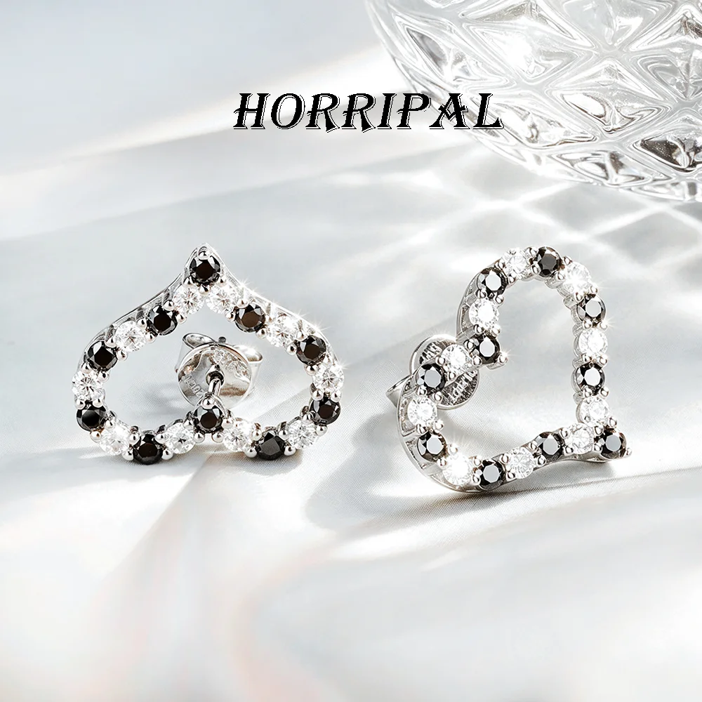 HORRIPAL D VVS1 Heart Moissanite Stud Earrings for Women 925 Sterling Silver White Black GRA Certificate Sparkling Party Jewelry