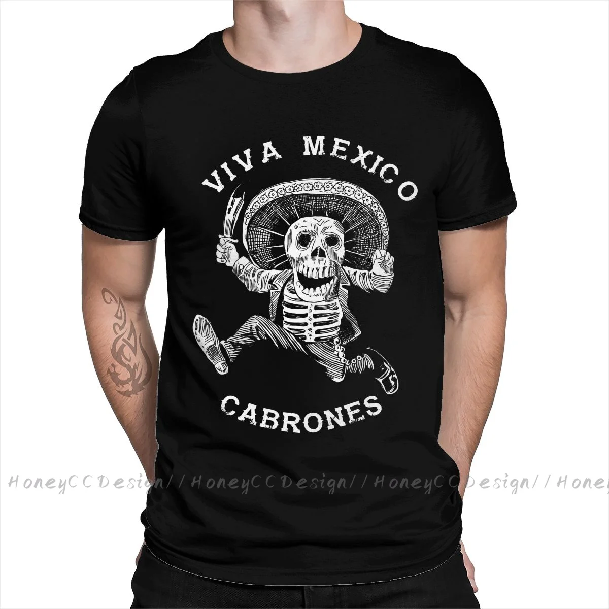Mexican Sugar Skull T-Shirt Viva Mexico Cabrones Mad Mexican Dead Mariachi Premium Unique Shirt Crewneck Cotton for Men TShirt