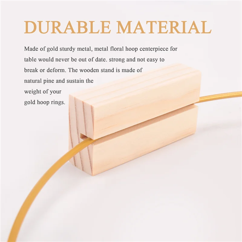 AD23-6 PCS 12 Inch Floral Hoops Centerpiece For Table, Gold Wreath Ring With 6 PCS Wood Holder Stands, Hoop Rings