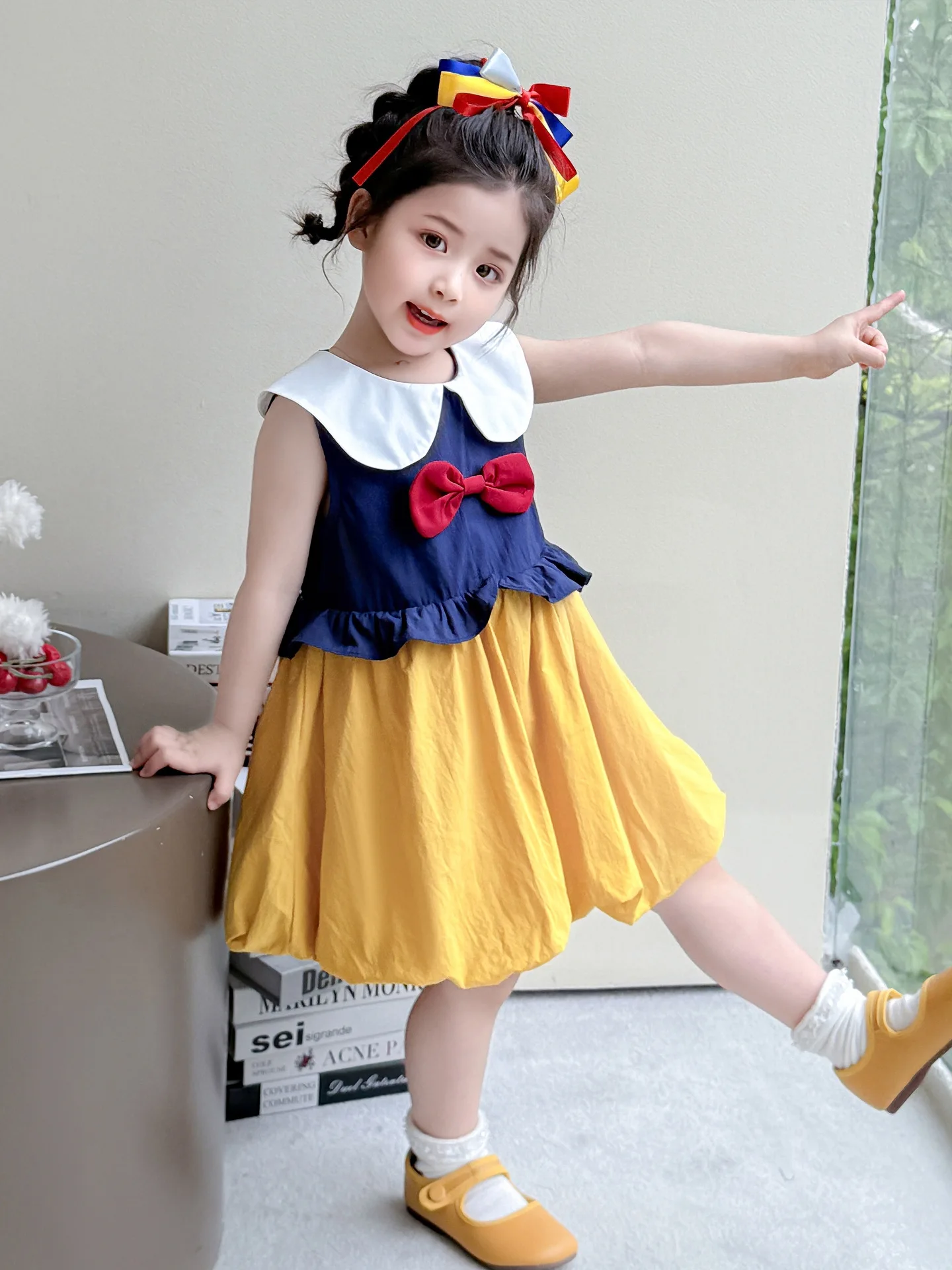 

Платье для девочек Диснея, белоснежное платье без рукавов с кукольным вырезом, милая, милая, модная, мягкая детская повседневная юбка, новинка лета 2023 г.