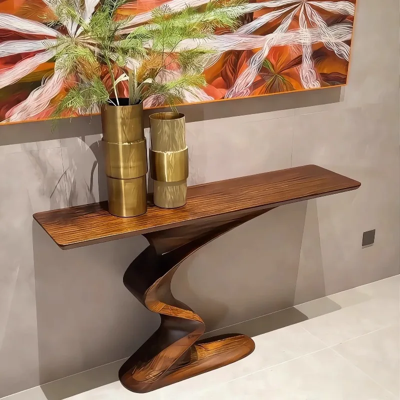 New Chinese-style all-solid wood entrance table, black walnut entrance table against the wall