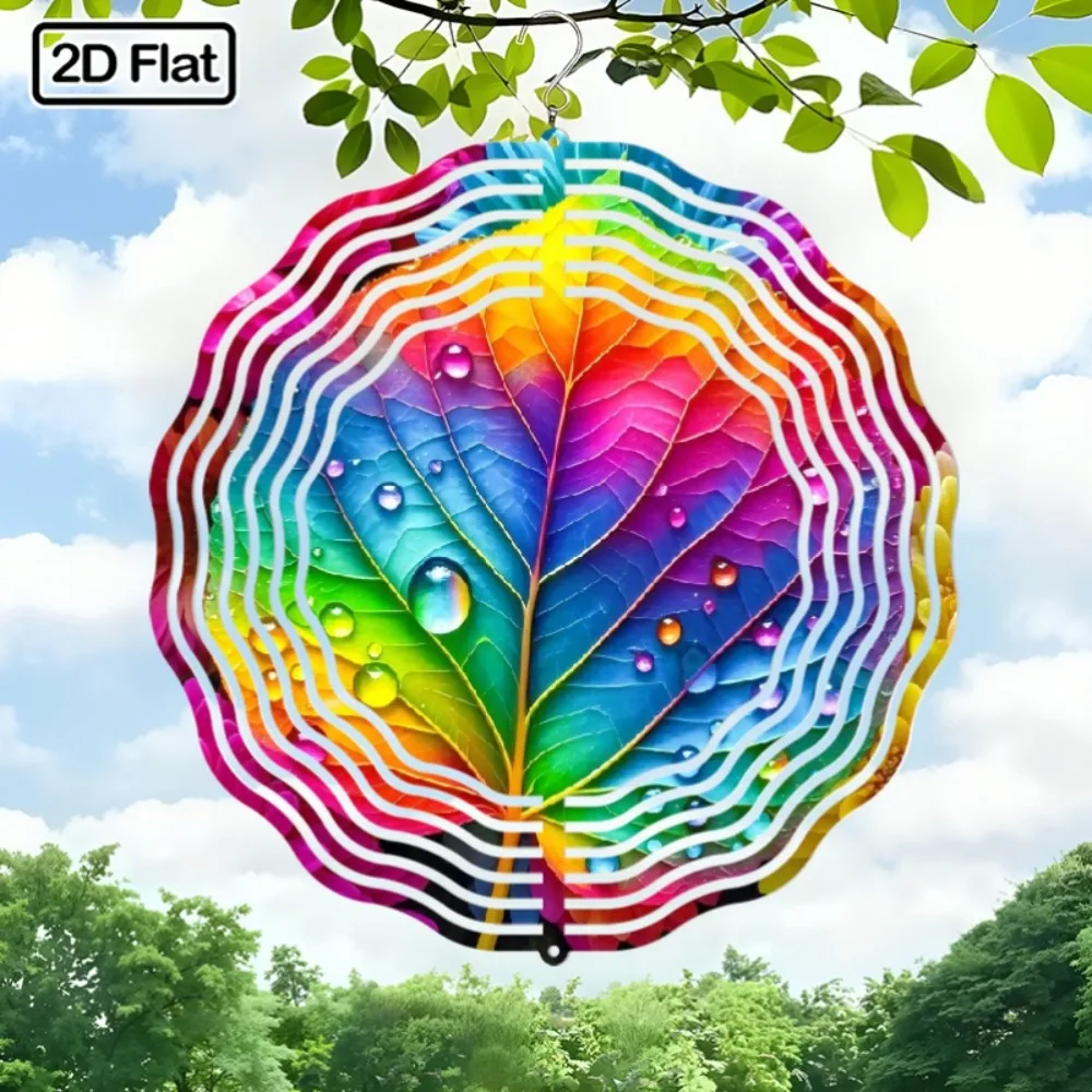 

360° Rotating Metal Wind Chime for Outside Garden Patio Decor, Soothing Tones Rainbow Leaf Design Gift