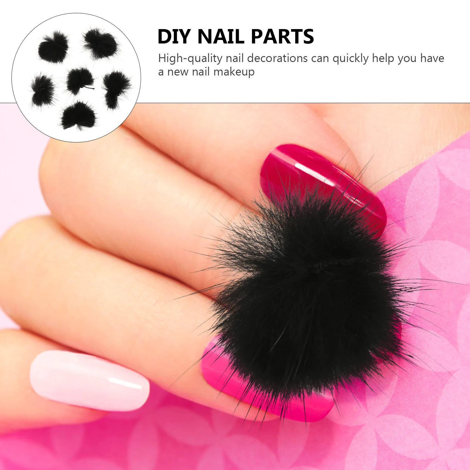 

6pcs Pompom Art Diy Parts Supplies Magnetic Diy Nail Parts Nail Art Accessories Hair Ball Design For Women Girls