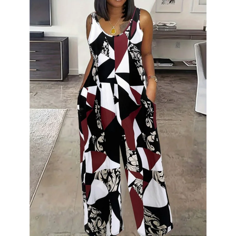 

Autumn New Long Sleeve Women's Printed Geometric Pattern Midi Dress Jumpsuit