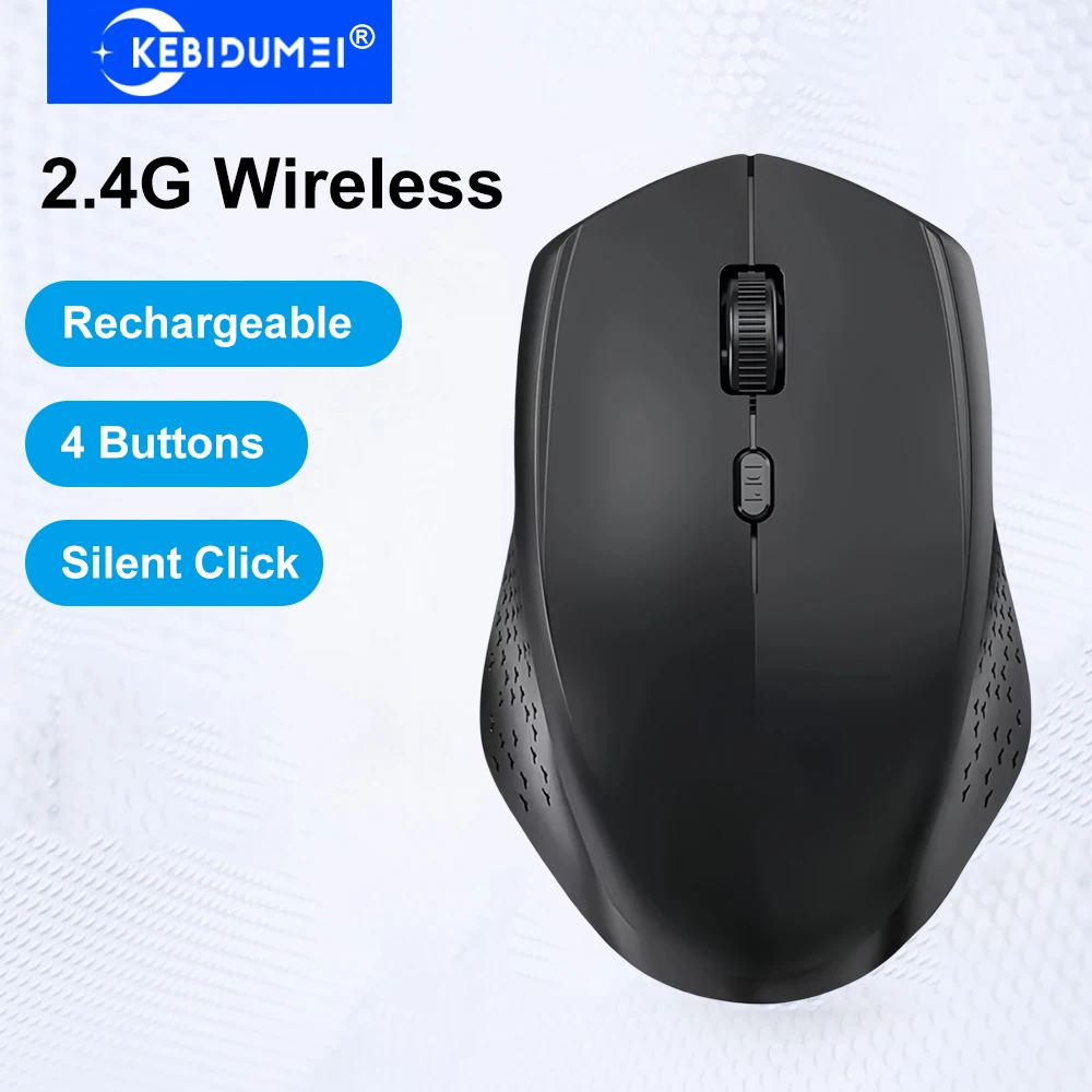 Mouse Sem Fio KEBIDUMEI 2.4G, Mouse Silencioso 1600DPI, Mouse Óptico Recarregável Tipo C para Escritório, Jogos, PC, Laptop, Mac