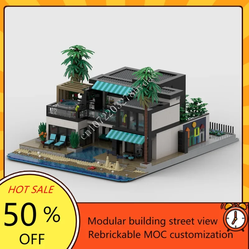 4781 шт., карибская пляжная вилла, модульная MOC, креативная модель с видом на улицу, головоломка на заказ, архитектура, сделай сам, сборная модель, игрушки, подарки