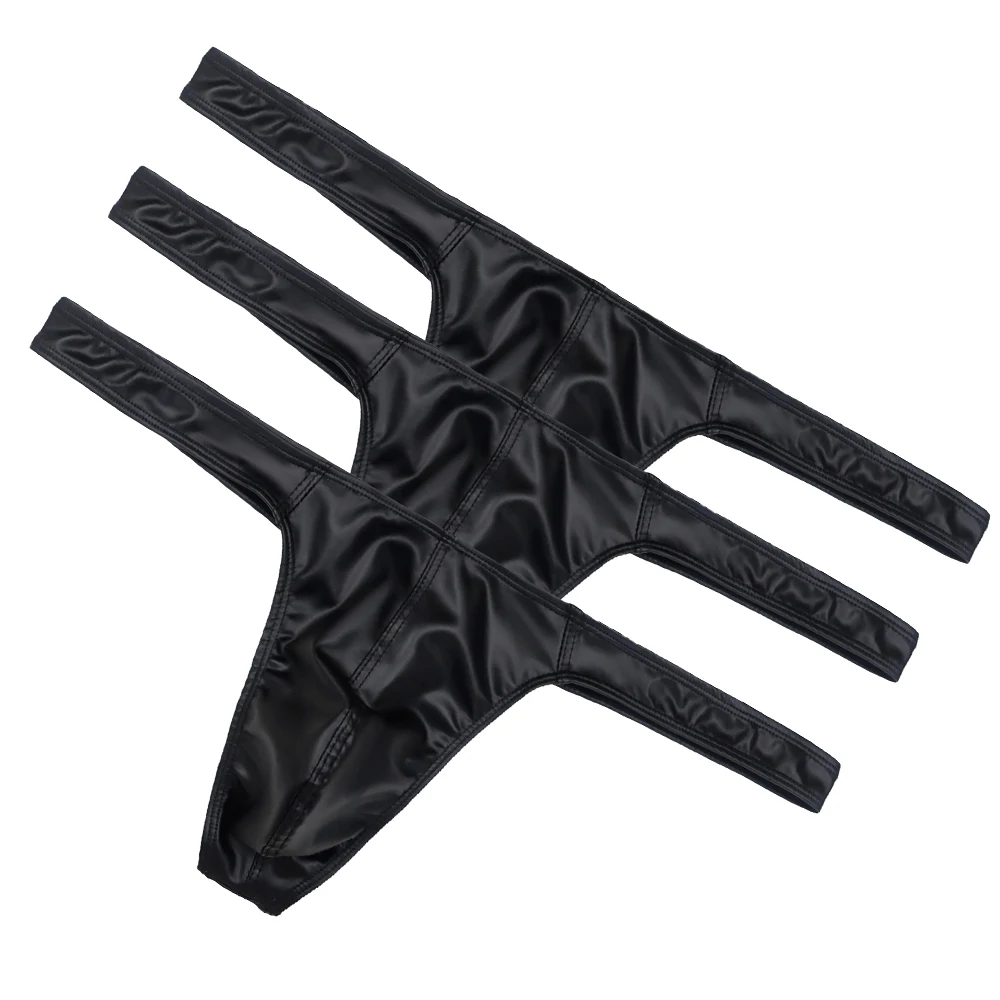 

3PCS/Lot Sexy Mens Underwear Faux Leather Briefs Thongs Jockstrap G-strings Low Rise Stretchy Panties Shorts Male Underpants Set