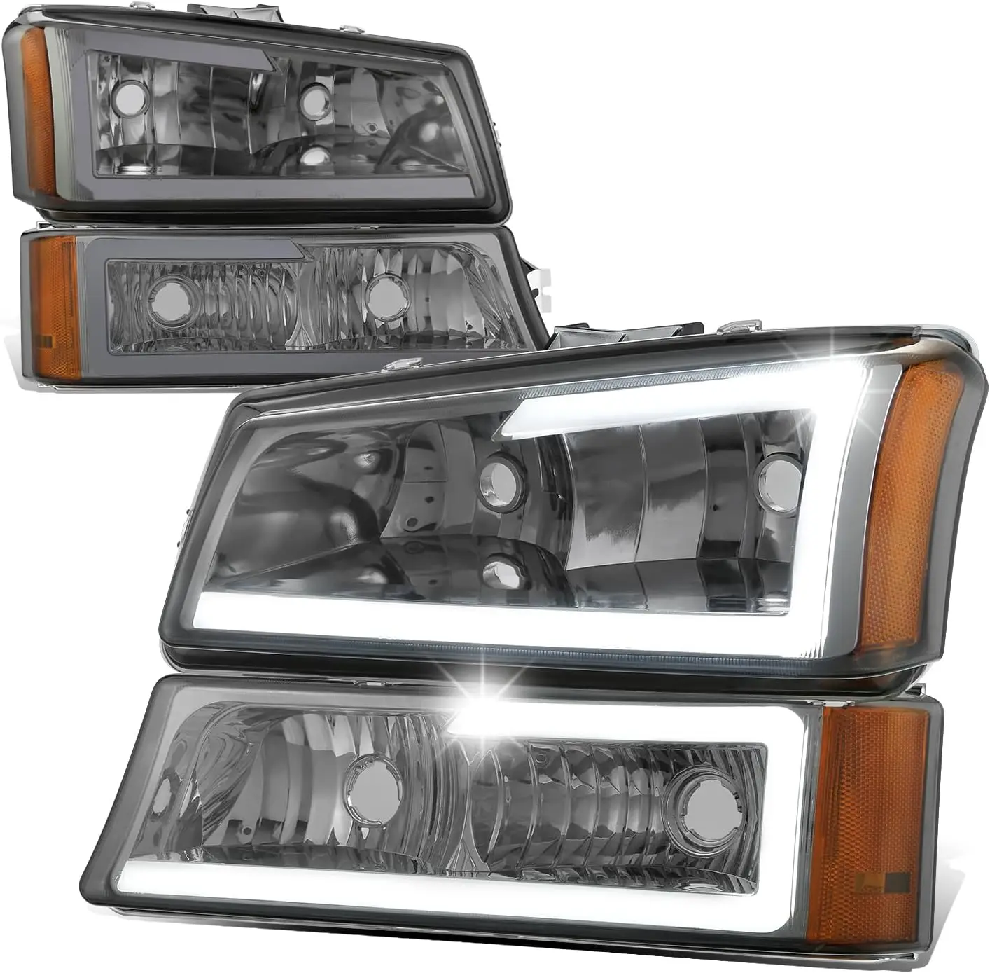 

Headlight Assembly Halogen Headlamp with 3D LED Light Bar Compatible with Chevy Avalanche Silverado 1500-3500 2003-2007, Driver