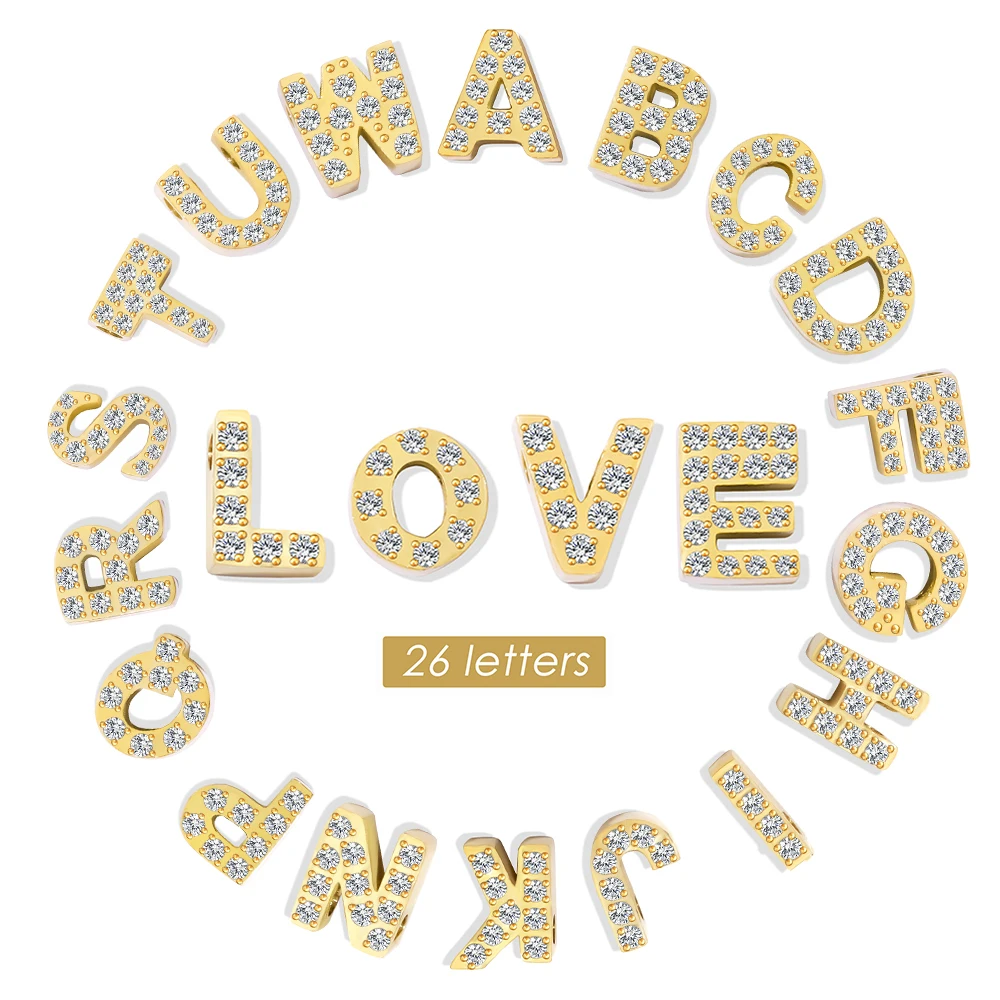 eManco Fashion Luxury Jewelry Stainless Steel Perforated Full Diamond A-Z 26 Letters Pendant Accessory For Making Necklace