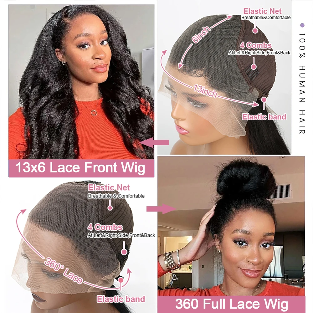 300 Density Kinky Straight 360 Full Lace Front Wigs 100% Human Hair 30 40 Inches Brazilian 13x6 HD Lace Frontal Wig Preplucked image 6