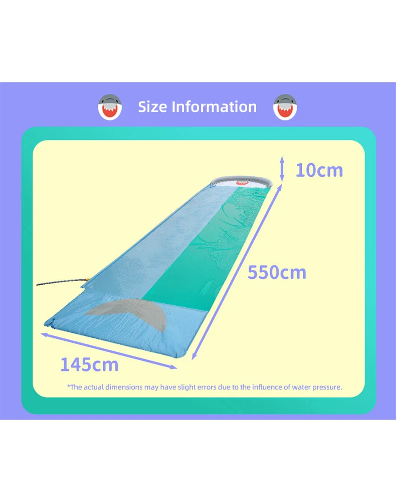 Shark Inflatable Water Slide Kids Outdoor Lawn Water Slip and Slide Double Racing Lane Splash Pool Summer Backyard Toys